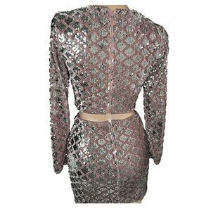 2 Piece Sequins and Velvet Mini Skirt Suite